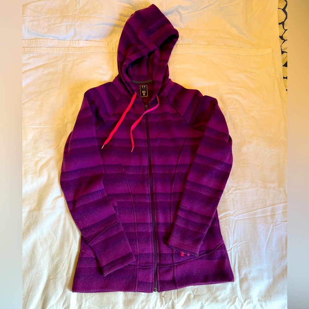 Under Armour Purple Striped Thick Zip-Up Fleece Size M